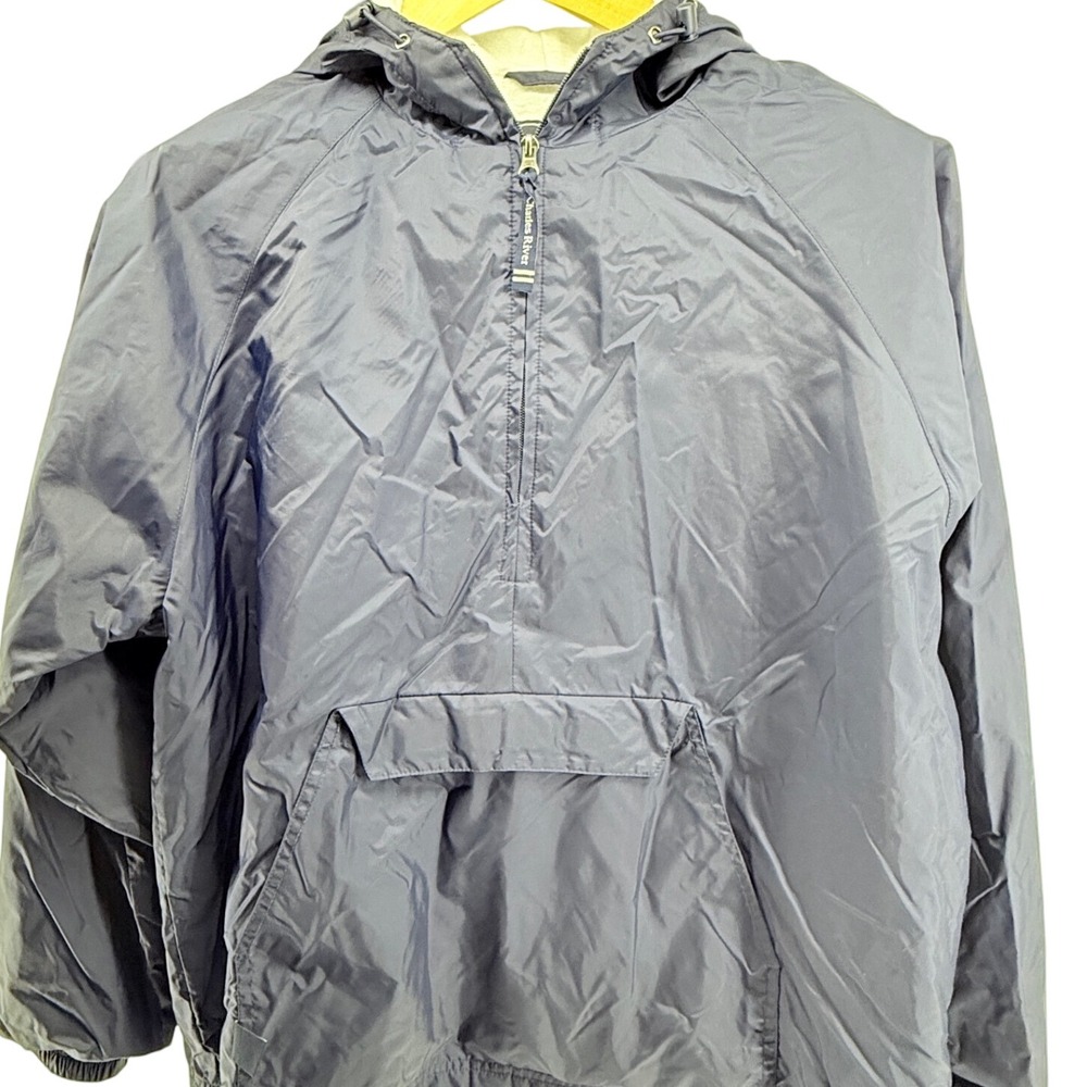 Charles River Apparel Navy Blue Hooded Anorak Jacket Lightweight Pullover